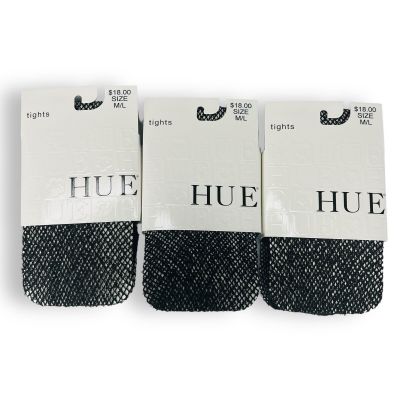 HUE Womens Wool Boucle Open Knit Tights Size S/M Black Wool Nylon Blend 3 Pair